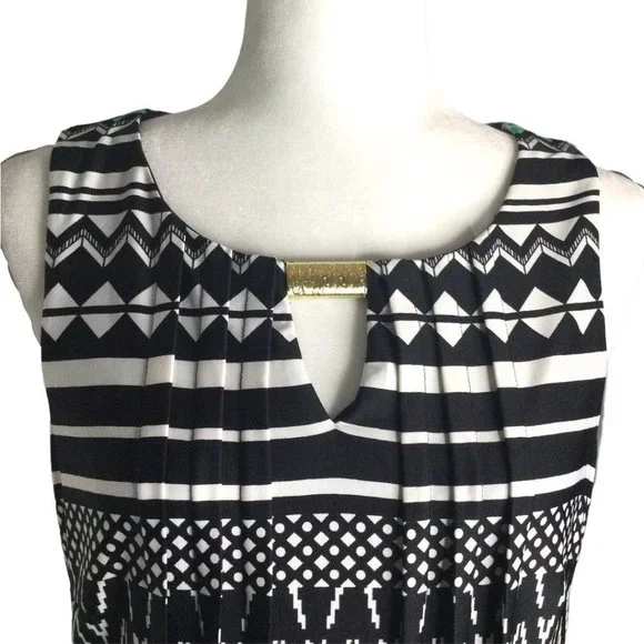 PERCEPTIONS Sleeveless Striped Dress Pleat Detail - Picture 7 of 8